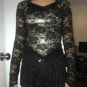Black Lace Fringe Dance Costume